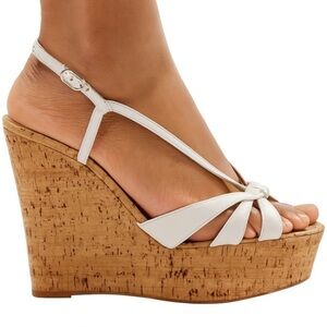 CHRISTIAN LOUBOUTIN White Leather Wedgy Lady Strappy Sandals IT37